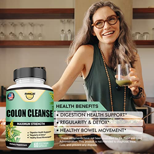 Happi Mi Nutrition Colon Cleanse, Colon Detox, All Natural Herbal Formula, Support Healthy Bowel Movements, Gut Health & Healthy Metabolism Support, Non-GMO - 60 Vegetable Capsule 30 Servings